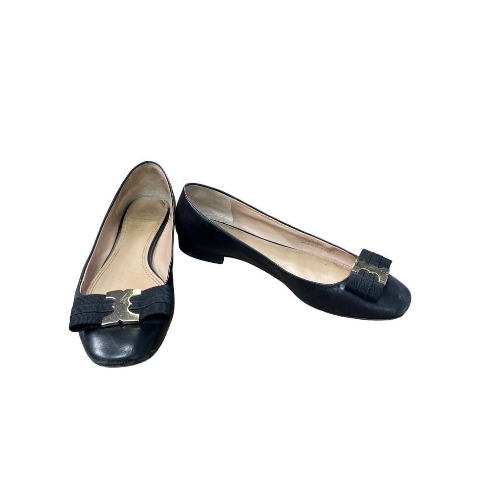 Tory Burch Womens Black Leather Flats Gold Hardware Size 7.5M SKU 8847